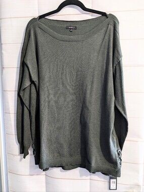 Nwt Verve Ami Deep Forest Green Boatneck Medium Knit Sweater Size 1X